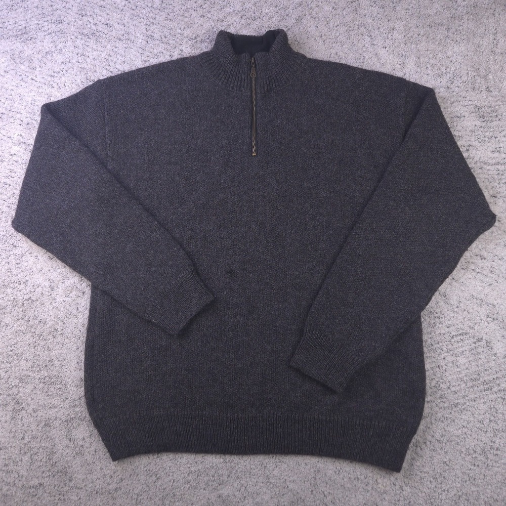 Norwool Sweater Mens XL Pullover Quarter Zip 100% Wool Norway Charcoal Gray